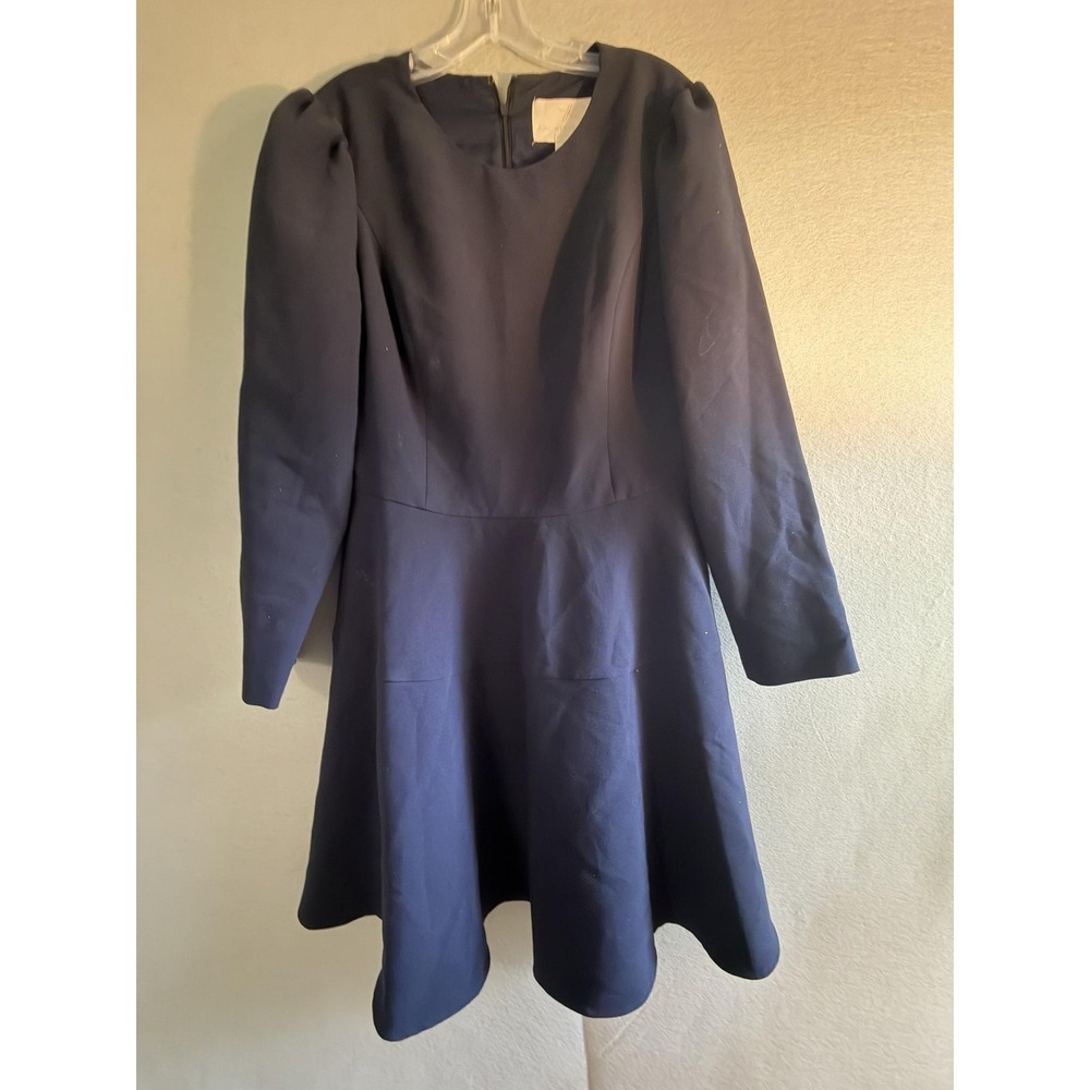 Gal Meets Glam Dress Womens 14 Navy Long Sleeve Fit & Flare Lined Knee Length